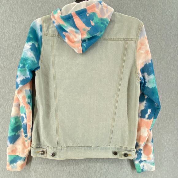 Brooklyn Cloth Mfg Denim Tie Dye Sleeve Button Front Hooded Jacket Mens Small - Picture 5 of 9